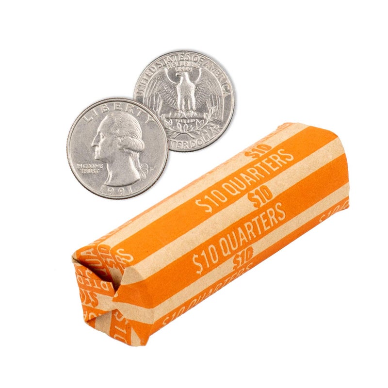 CAROUSELCHECKS Quarter Coin Wrappers, 100 Orange Flat Striped Coin Wrappers - Image 2